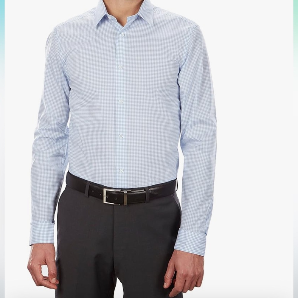 Like New Calvin Klein steel + slim fit small herringbone light blue, Small 14.5